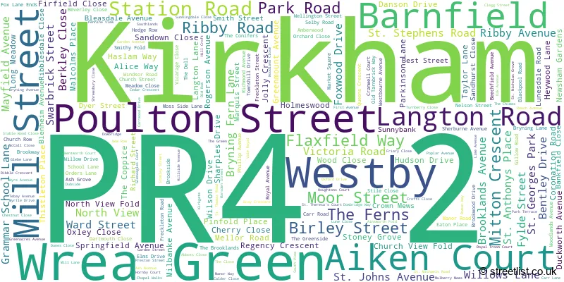 A word cloud for the PR4 2 postcode